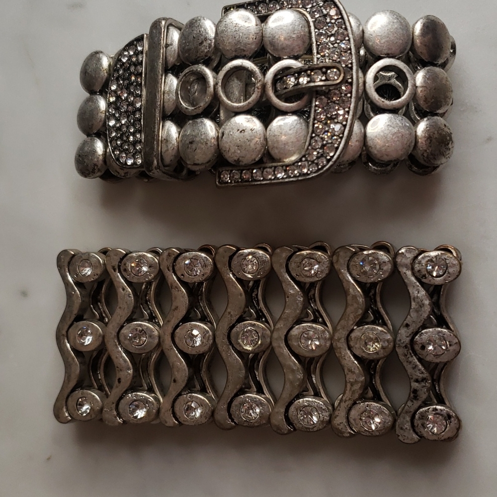 2 Brushed Silver/cz Bracelets
